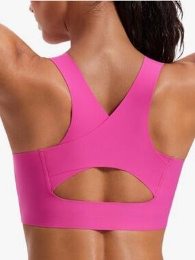 NWT CRZ Yoga Flex Sculpt Racerback Sports Bra Hibiscus Purple